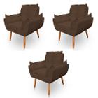 Kit 3 Poltronas Decorativa Opala Sala de Estar Tecido Suede Marrom Kimi Decor