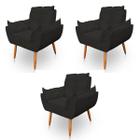 Kit 3 Poltronas Decorativa Opala Sala de Estar Tecido Suede Preto Kimi Decor