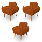 Kit 3 Poltronas Decorativa Opala Sala de Estar Tecido Suede Terracota Kimi Decor