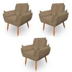 Kit 3 Poltronas Decorativa Opala Sala de Estar Veludo Cappuccino Kimi Decor