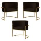 Kit 3 Poltronas Decorativa Sala de Estar Luana Base Gold Suede Marrom - Montanaris Decor