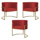 Kit 3 Poltronas Decorativa Sala de Estar Luana Base Gold Suede Vermelho - Montanaris Decor - MD MONTANARIS DECOR