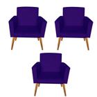 Kit 3 Poltronas Decorativas Nina Suede Roxo - Móveis Mafer