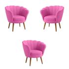 Kit 3 Poltronas Decorativas Pétala Sala de Estar Tecido Veludo Rosa Kimi Decor