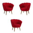 Kit 3 Poltronas Decorativas Pétala Sala de Estar Tecido Veludo Vermelho Kimi Design