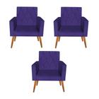 Kit 3 Poltronas Decorativas Thais Capitonê Suede Roxo - Móveis Mafer