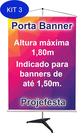 Kit 3 Porta Banner 1,80M Pedestal Suporte Alumino Base