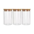 Kit 3 Pote Porta Temperos Mantimentos Design Elegante Tampa De Bambu Hermético 650ml