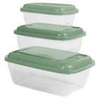 Kit 3 Pote Retangular Plástico Com Tampa 400Ml 800Ml 1,5Lt