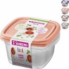 Kit 3 Pote Sanremo Quadrado 800ml Vai Freezer Microondas Potinho Congelar Alimentos Vasilha Plástica BPA Free