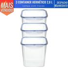 Kit 3 Pote Tapoer Container Hermético 2,8 L Transparente C/ Tampa e Trava - Lp House