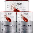 Kit 3 Potes Evolution Termo Coffee Café Termogênico Grãos Brasileiros Especial Bom Desincha Café Pó 100% Arábica Chá Verde 220g Premium