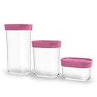 Kit 3 Potes Herméticos Alimentos 150ml 350ml 500ml Rosa - Like Geek