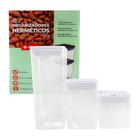 Kit 3 Potes Organizadores Herméticos 1L/1,5L/ 2,5L Dubai Unitermi Multiuso Moderno p/ Arroz Feijão Macarrão Doce Bolacha Farinha Café Açúcar Tapioca