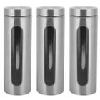 Kit 3 Potes Para Mantimentos Inox E Vidro Com Visor 1750ml