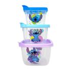 Kit 3 Potes Stitch Disney Tampas Encaixáveis Papinha Lanche - Plasutil