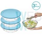 Kit 3 Potes Tigela de Vidro com Tampa Plástica Round 3L Vitazza: Para Servir, Organização de Cozinha e Geladeira, Opção Sustentável