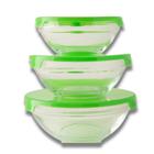 Kit 3 Potes Tigelas Bowls de Vidro com Tampa