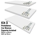 Kit 3 Prateleiras Brancas Mdf 30x20 Suporte Invisível Decora