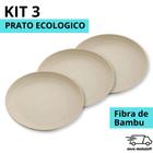 KIT 3 Pratos Fibra de Bambu Ecologico Comida Pratinho Louça Cozinha