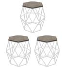 Kit 3 Puff Banqueta Luna Decorativo Sala Quarto Ferro Branco Assento MDF Marmorizado - Ahazzo Móveis