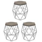 Kit 3 Puff Banqueta Luna Decorativo Sala Quarto Ferro Cinza Assento MDF Marmorizado - Ahazzo Móveis