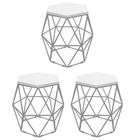 Kit 3 Puff Banqueta Luna Decorativo Sala Quarto Ferro Prata Assento MDF Branco - Ahazzo Móveis