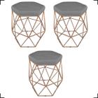 Kit 3 Puff Decorativos Aramado Hexagonal Suede Cores Pé Aramado Bronze/Dourado/Preto - Clique E Decore - Clique & Decore