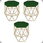 Kit 3 Puff Decorativos Aramado Hexagonal Suede Cores Pé Aramado Bronze/Dourado/Preto - Clique E Decore - Clique & Decore