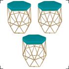 Kit 3 Puff Decorativos Para Sala Hexagonal Aramado Base Bronze/Dourada/Preta Suede Cores - Clique E Decore 