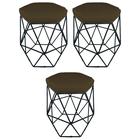 Kit 3 puff decorativos para sala hexagonal aramado base preta suede marrom - clique e decore - CLIQUE & DECORE