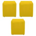 Kit 3 Puffs Decorativos Dado Sala de Estar Recepção Suede Amarelo - DAMAFFE MÓVEIS