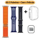 Kit 3 Pulseiras Para Smartwatch Ultra W69 Plus 49mm Pelicula Case Silicone