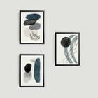 Kit 3 Quadros Abstratos Gray And Black 45x34cm - com vidro