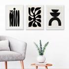 Kit 3 Quadros Abstratos Minimalistas - Preto 33x24cm - com vidro