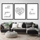 Kit 3 Quadros All You Need Is Love Coração 45X34 Vidro Preta