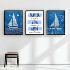 Kit 3 Quadros Arte Nautica Azul - Família 33x24cm - com vidro