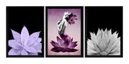 Kit 3 Quadros Arte Planta Lotus Mulher & Natureza