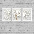 Kit 3 Quadros Árvore Flores Brancas 33x24cm - com vidro