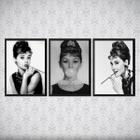 Kit 3 Quadros Audrey Hepburn Preto E Branco 45x34cm - com vidro