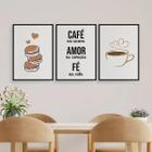 Kit 3 Quadros Café Amor E Fé 45x34cm - com vidro