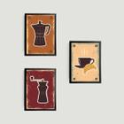 Kit 3 Quadros Café Com Croissant 24x18cm - com vidro