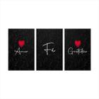 Kit 3 Quadros Decorativo Amor Fé Gratidão Sala Quarto