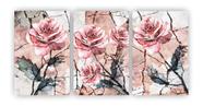 Kit 3 quadros decorativo rosas conjunto sala quarto mdf A4