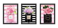 Kit 3 Quadros Decorativos 18X24 fashion, perfume com Vidro