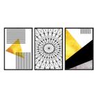 Kit 3 quadros decorativos 60x80cm canvas moderno abstrato geometrico dourado e preto abg019