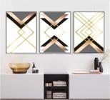 Kit 3 Quadros Decorativos Abstrato Dourado Linhas