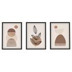 Kit 3 Quadros Decorativos Abstrato Moldura e Vidro Formas Geométricas Moderno Sala Quarto