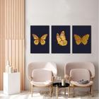 Kit 3 Quadros Decorativos Borboleta Amarela