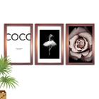 Kit 3 Quadros Decorativos Com Moldura Rose Coco Chanel